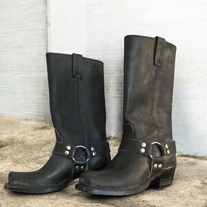 DOUBLE H Black Rare Motorcycle Boot Leather Made USA WOMEN 7.5